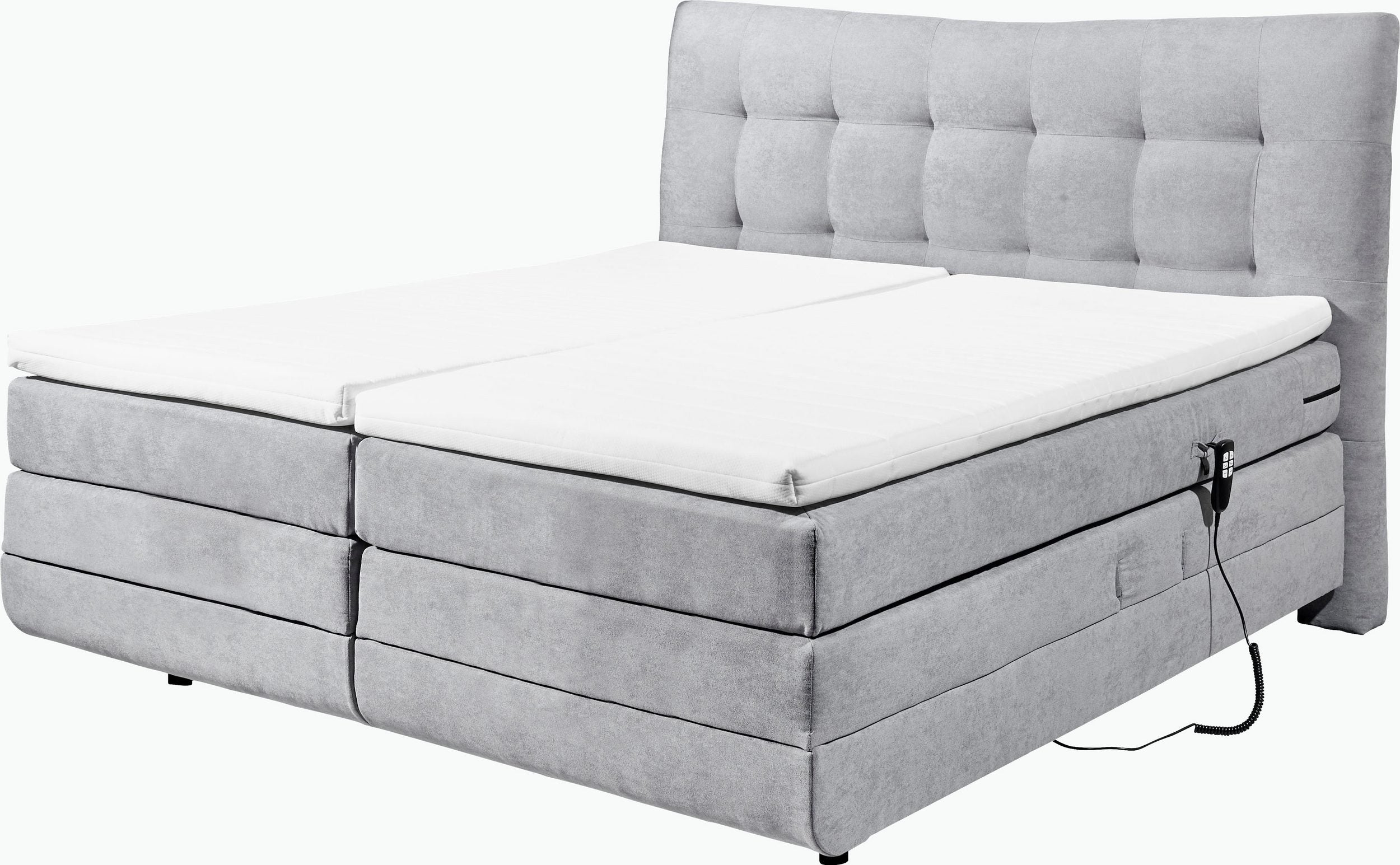 Boxspringbett »Malibu« inkl. Motor und 2 Topper 180x200cm in hellgrau