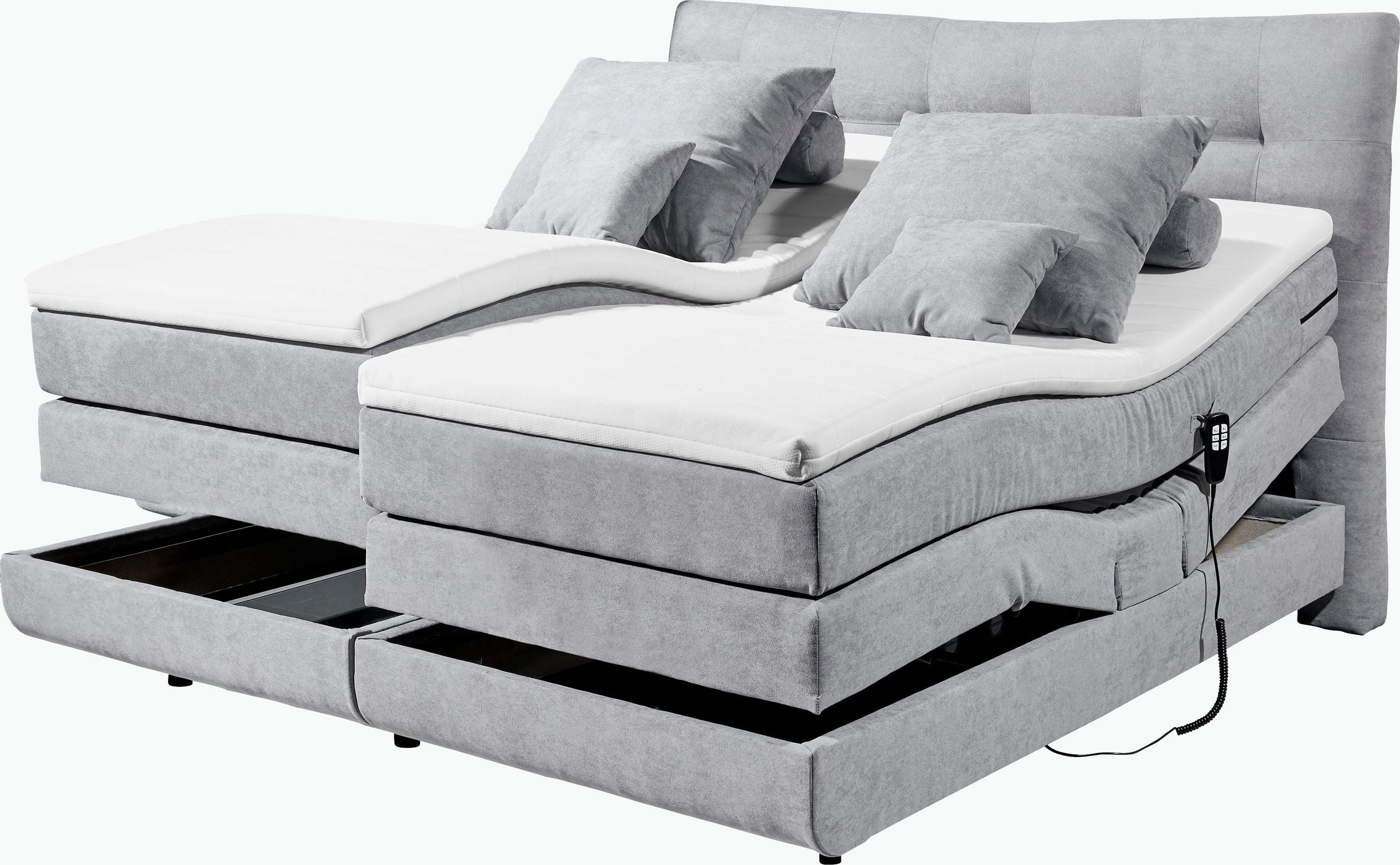 Boxspringbett »Malibu« inkl. Motor und 2 Topper 180x200cm in hellgrau