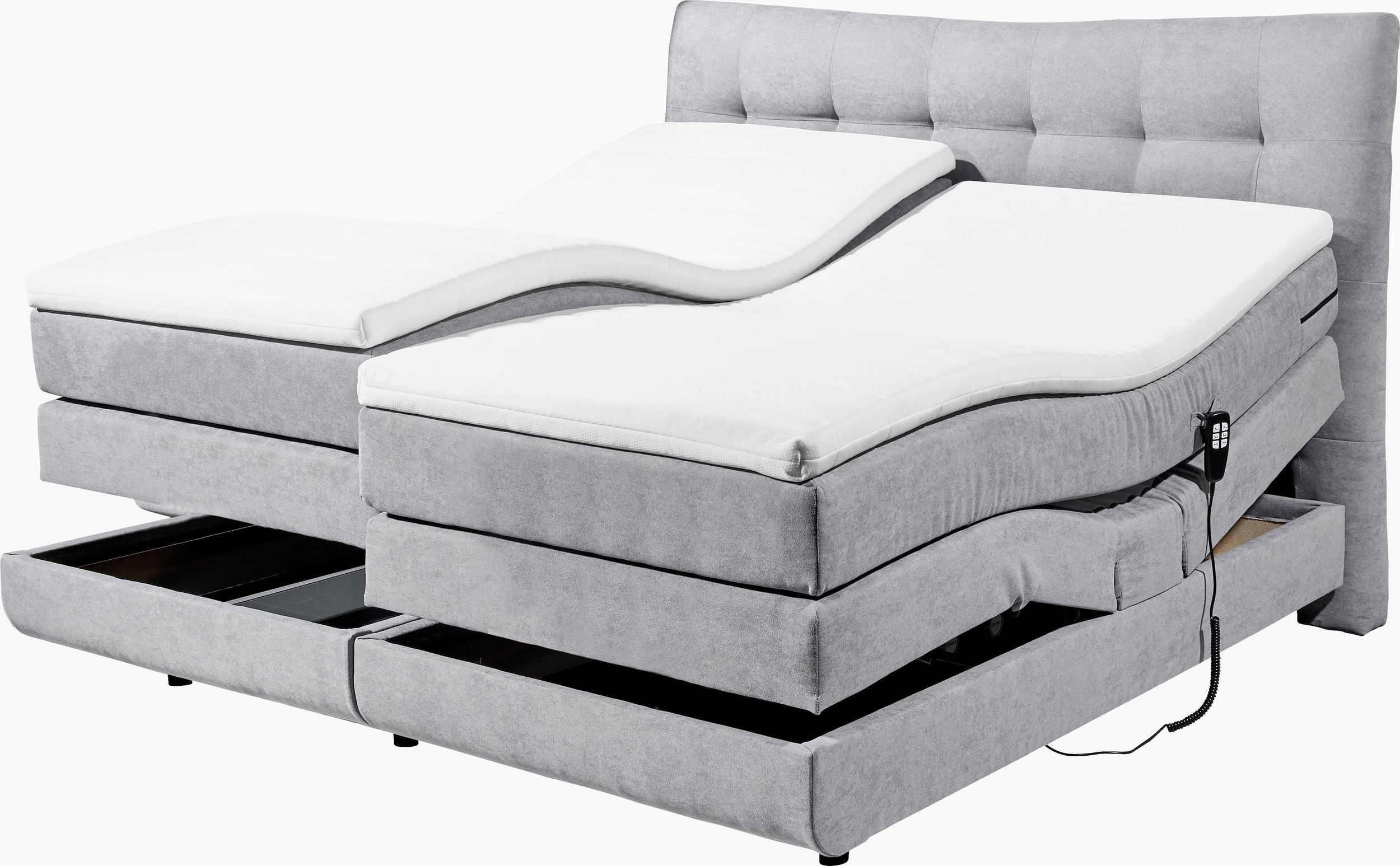 Boxspringbett »Malibu« inkl. Motor und 2 Topper 180x200cm in hellgrau