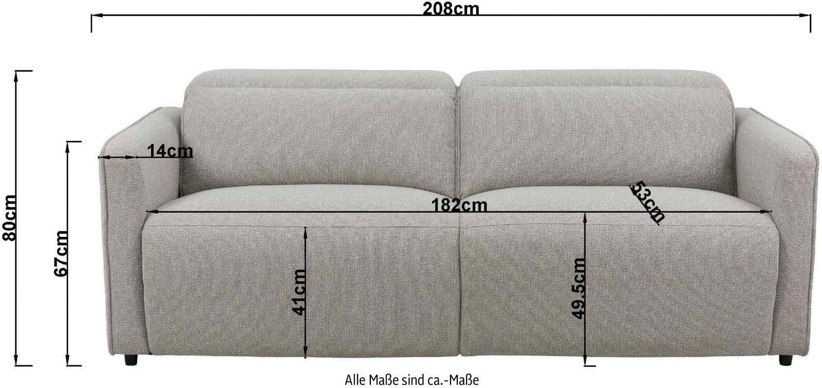 2-Sitzer KYLLY, XXL (208 cm) elektrische Relax- und Liegefunktion