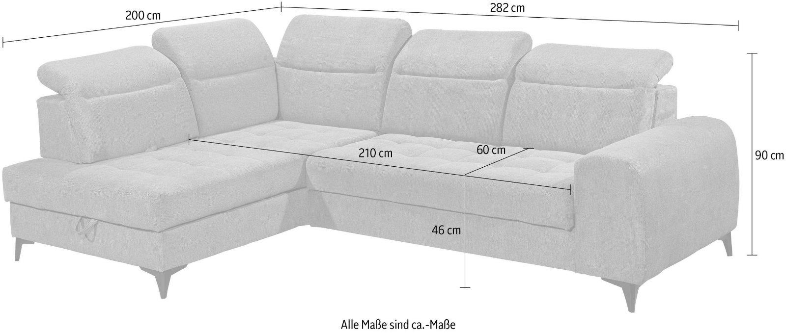Ecksofa Rockdale, Sitztiefenverstellung, Bettkasten anthrazith