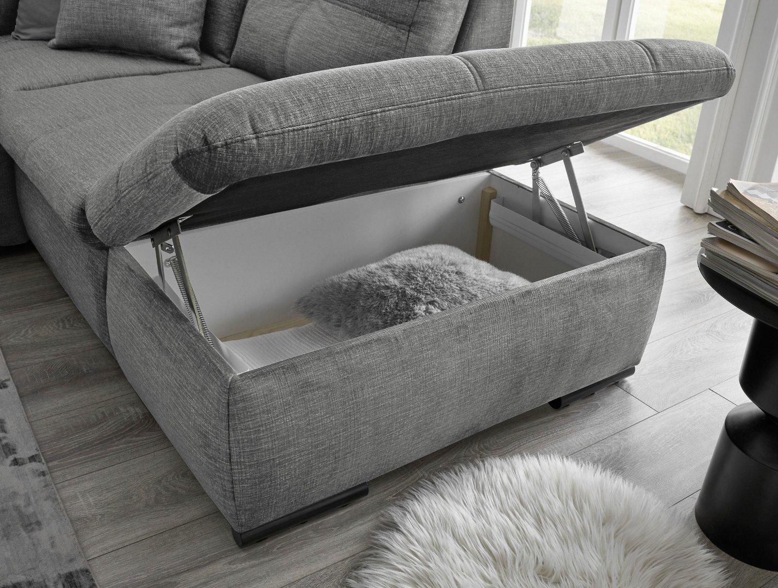 Ecksofas Alija L-Form inkl. Schlaffunktion und Bettkasten grau