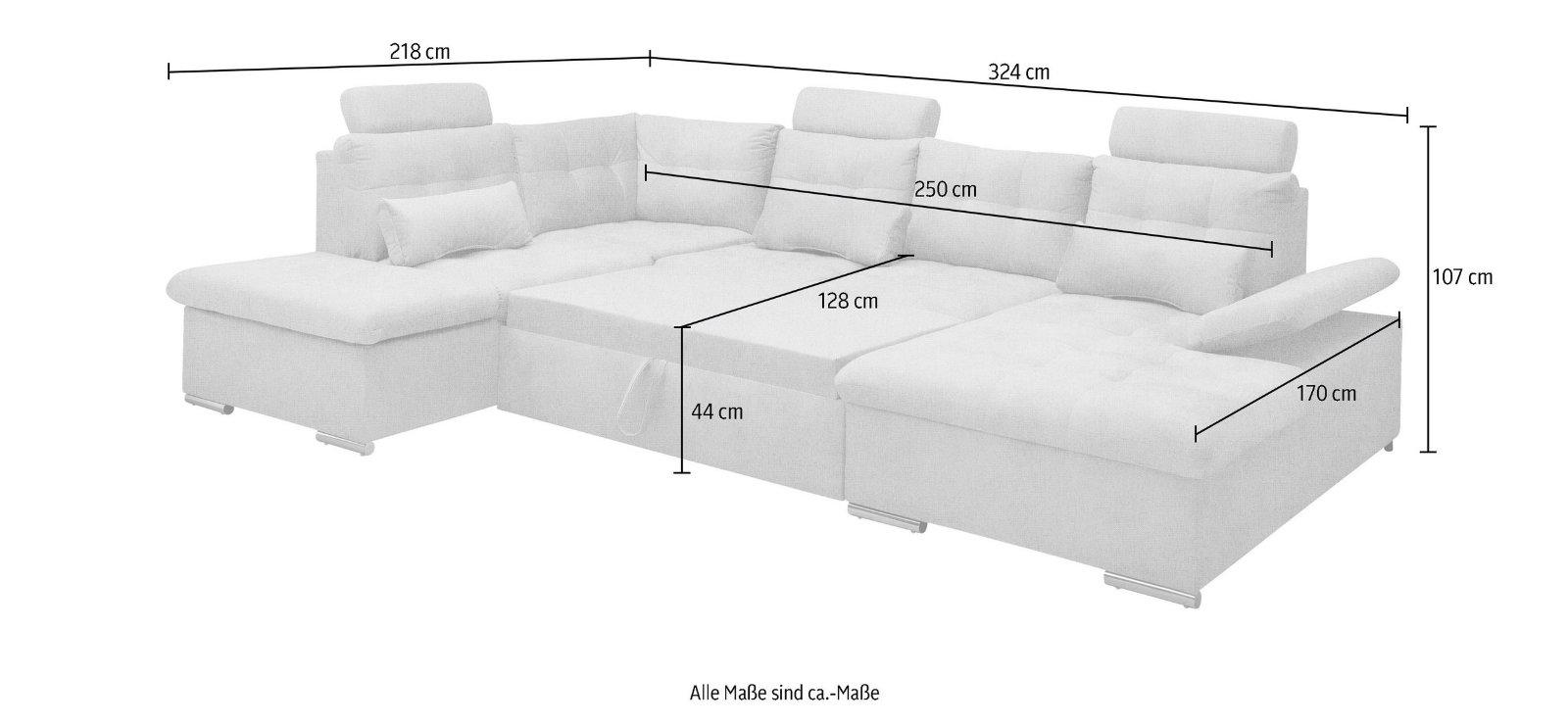 Wohnlandschaft Jakarta U-Form in hellgrau webstoff