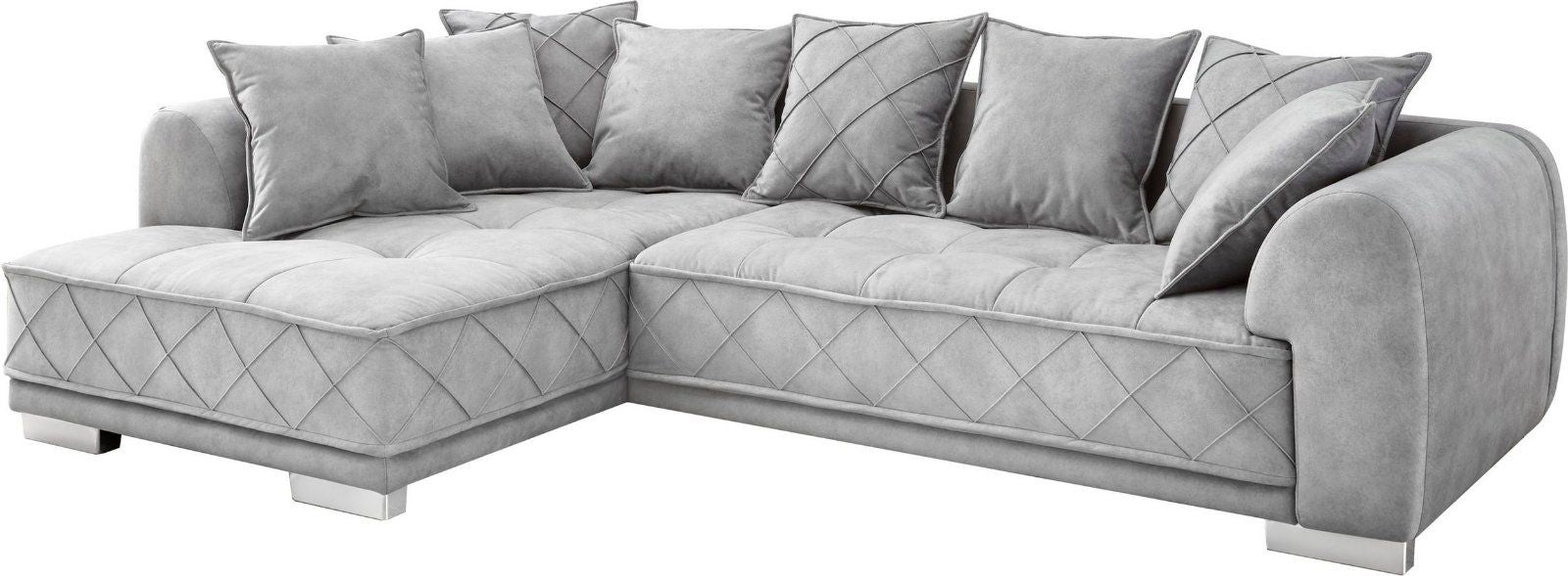 Ecksofa Sentina L-Form, mit Rückenkissen, Microvelours grau