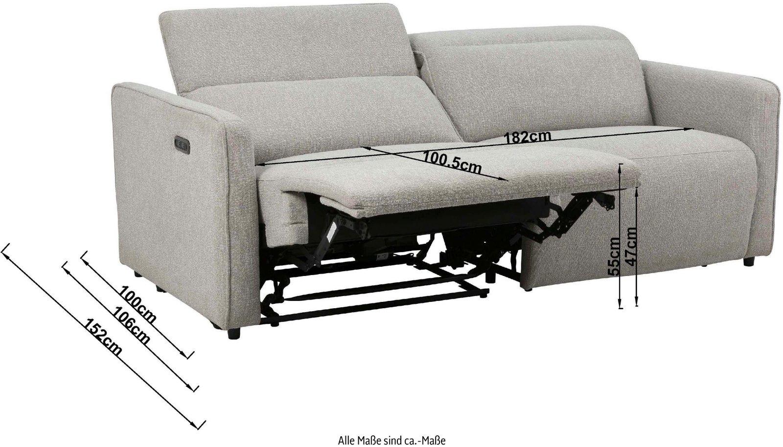 2-Sitzer KYLLY, XXL (208 cm) elektrische Relax- und Liegefunktion