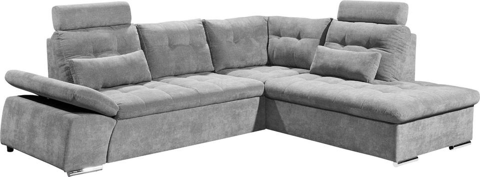Ecksofa »Nalo«mit Bettfunktion, Bettkasten, Kopfstützen in grau