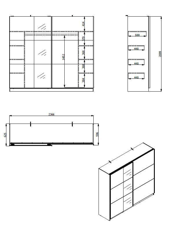 Schwebetürenschrank Sierra mit Spiegel in graphitfarben