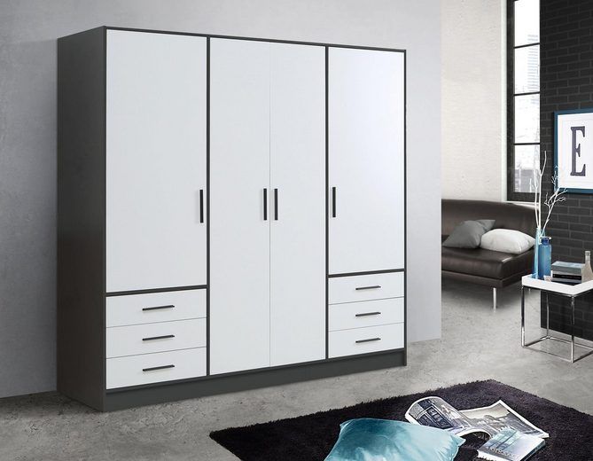 Kleiderschrank Jupiter 4 türig in schwarz/weiß