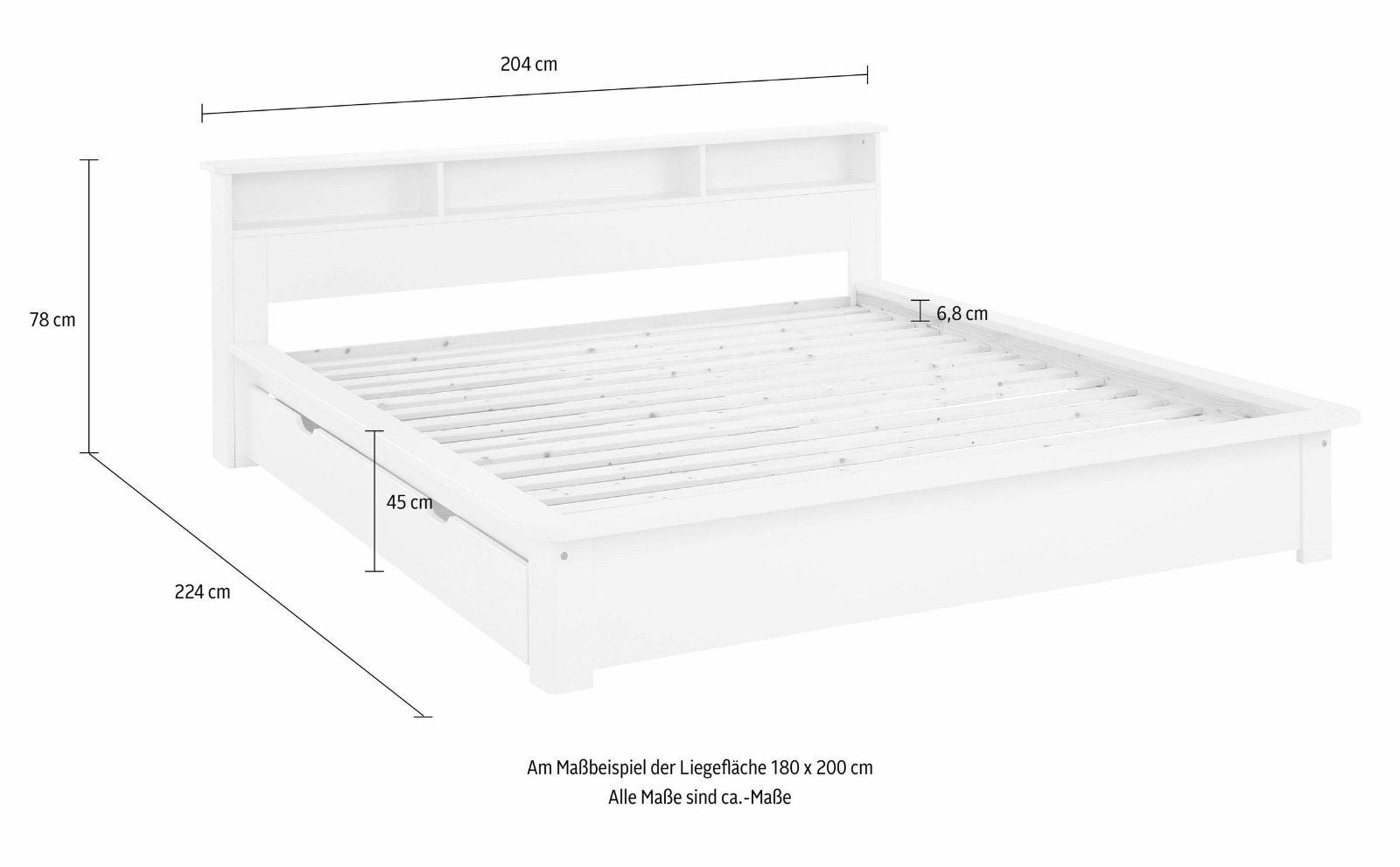 Home affaire Bett »Kero« mit Rollrost und Schublade 180x200cm aus massiver Kiefer in weiß