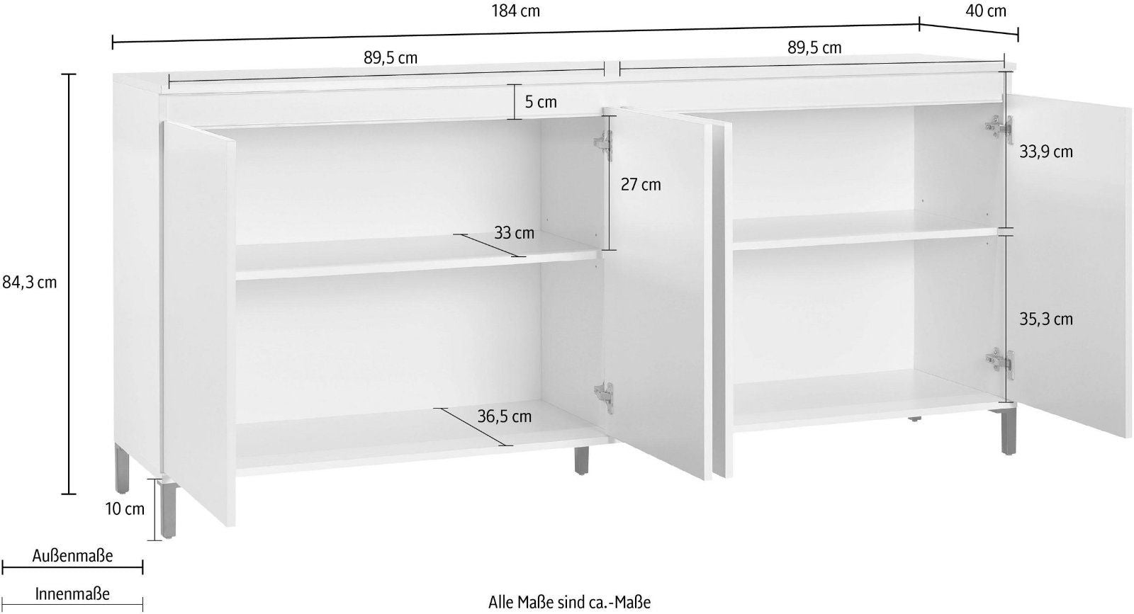 INOSIGN Sideboard Genio, Breite 184 wendbarer cm, Hochglan Blende, mit