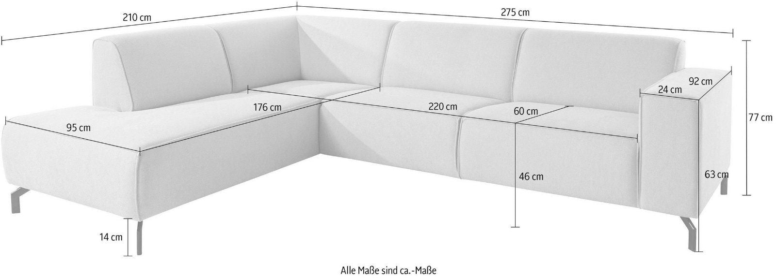 Ecksofa Lorcan, 275 cm, naturfarben, struktur weich, hohe Qualität