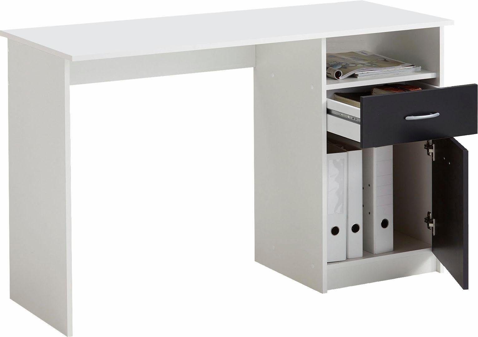 Schreibtisch Jackson, mit 1 Schubkasten und 1 Tür weiß/schwarz