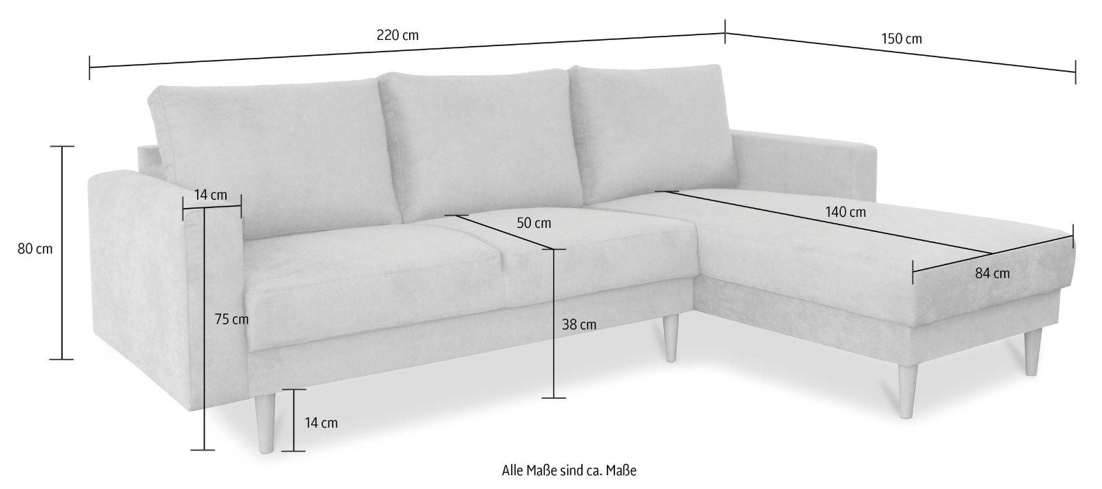 GEPADE Ecksofa Fabio, L-Form, beidseitig montierbar, Farbe: Taupe