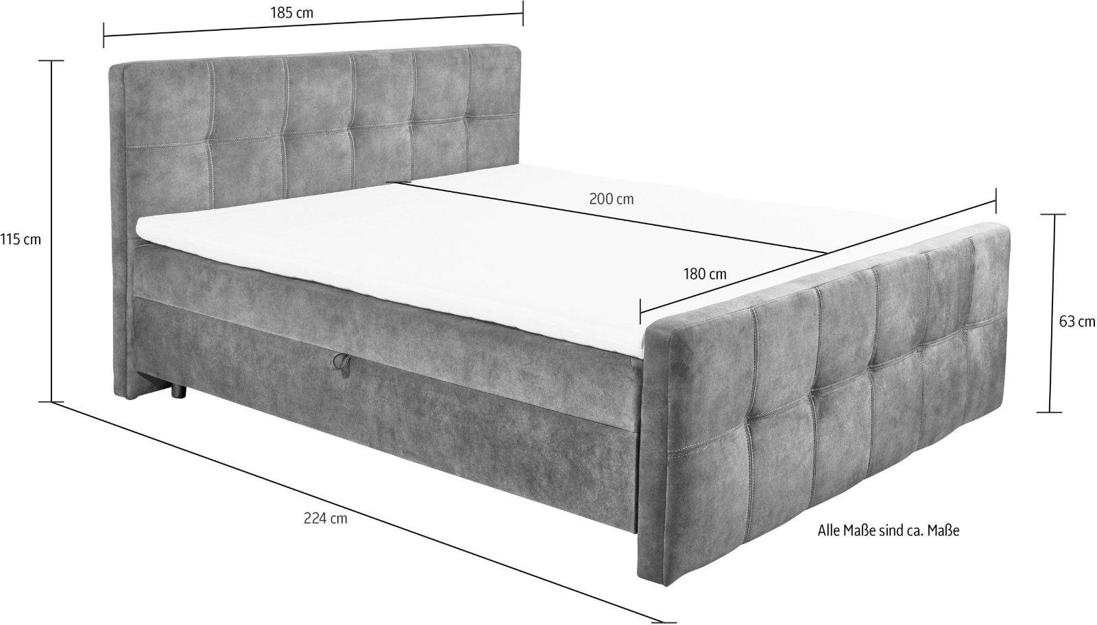 Boxspringbett Valetta, inkl.Topper 180x200cm hellgrau