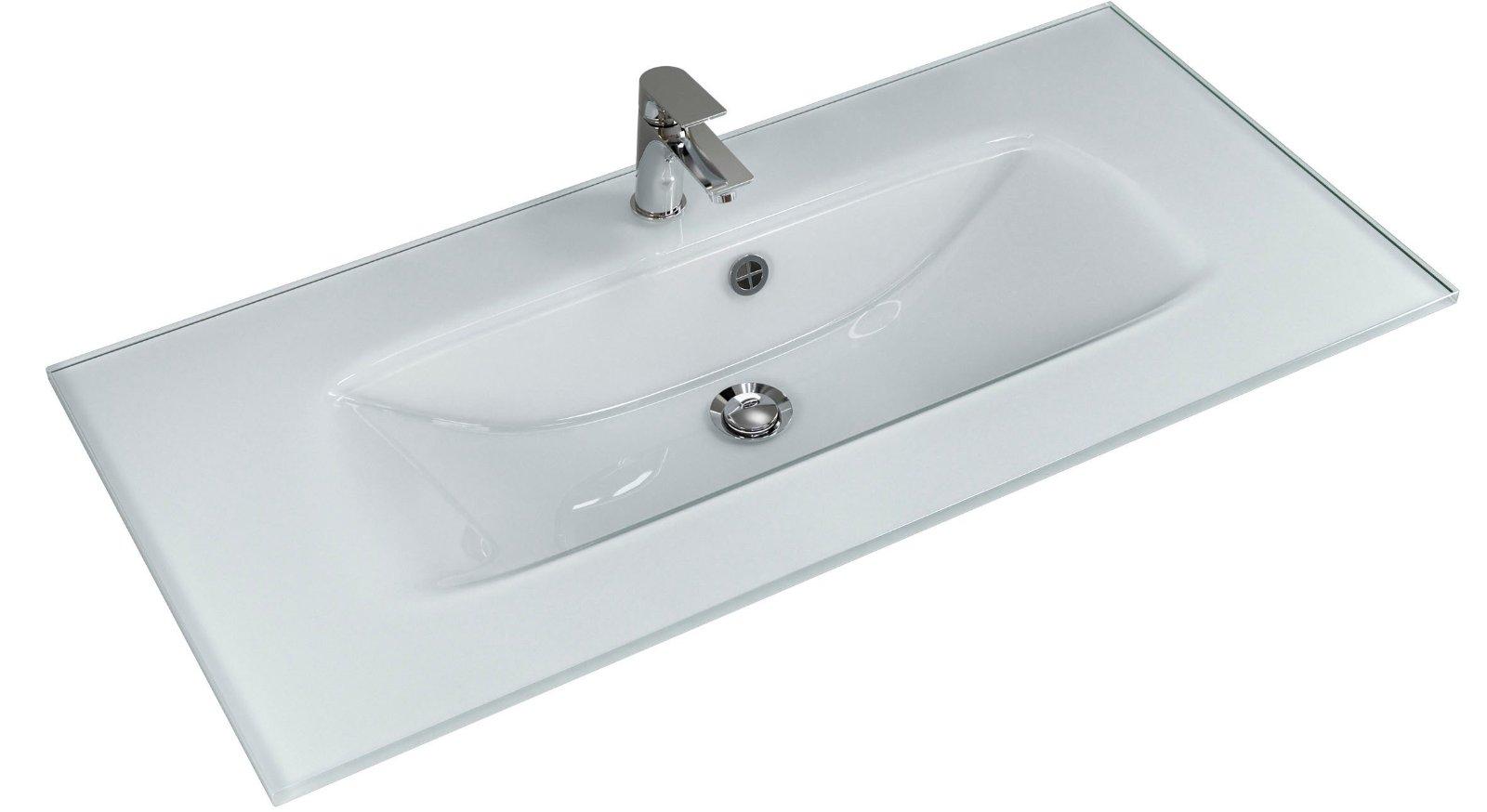 Badmöbel-Set Trentino 2-teilig Glas-Waschtisch LED weiß-hochglanz