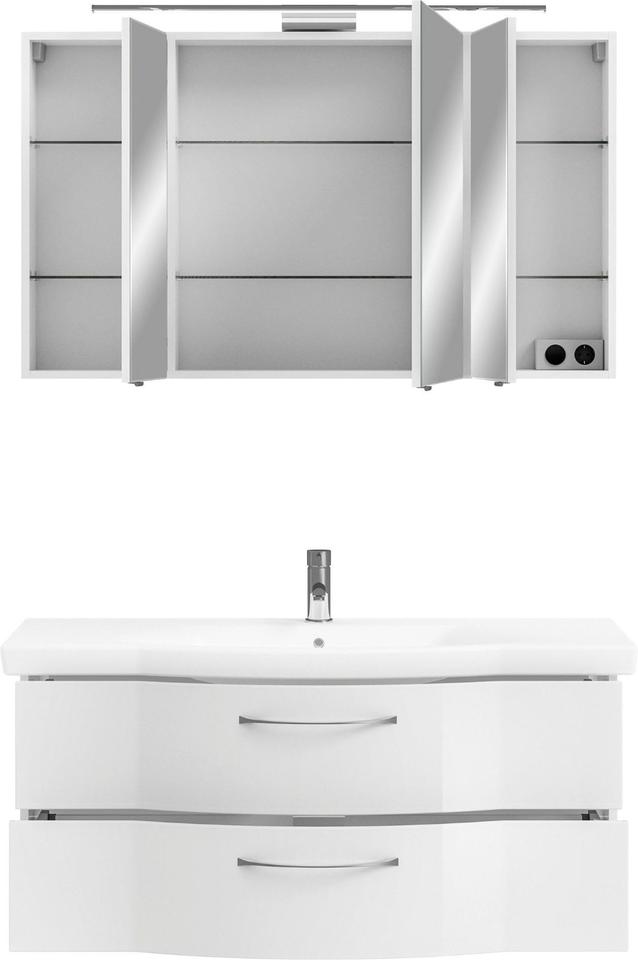Badmöbel-Set 6005 Sprint mit LED 122 cm breit Weiß Hochglanz