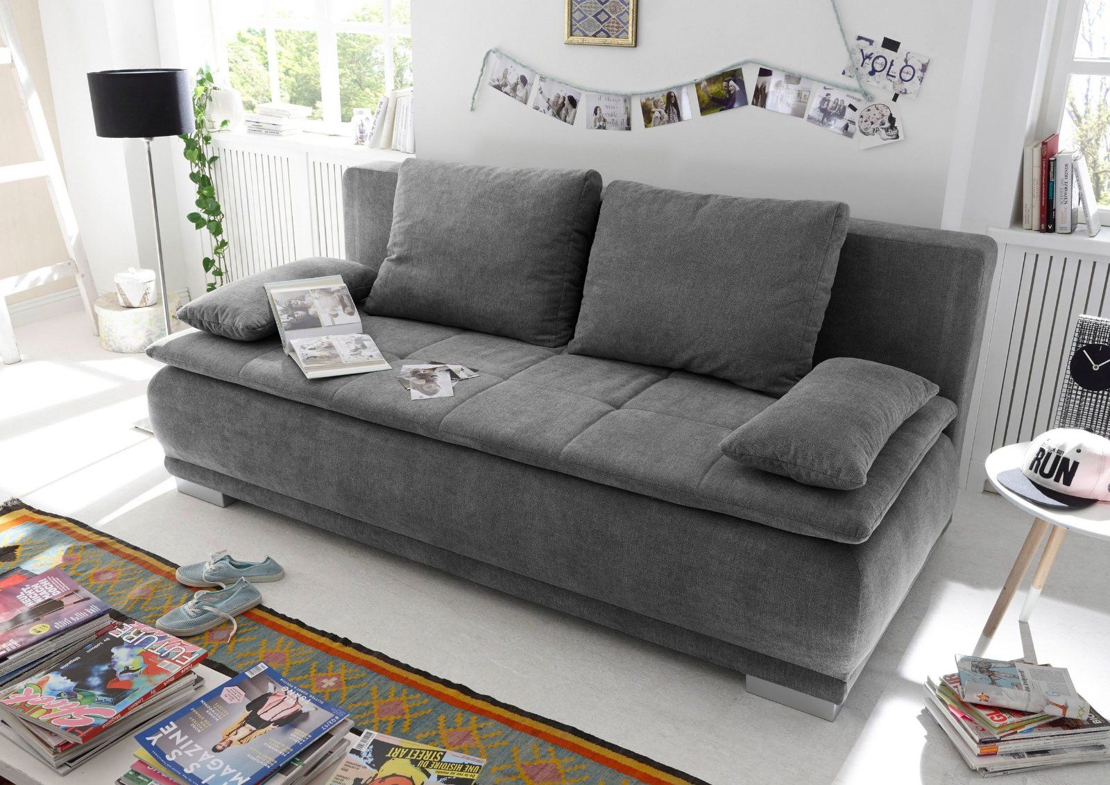 Schlafsofa Luigi, mit Bettfunktion, Bettkasten, dark grey