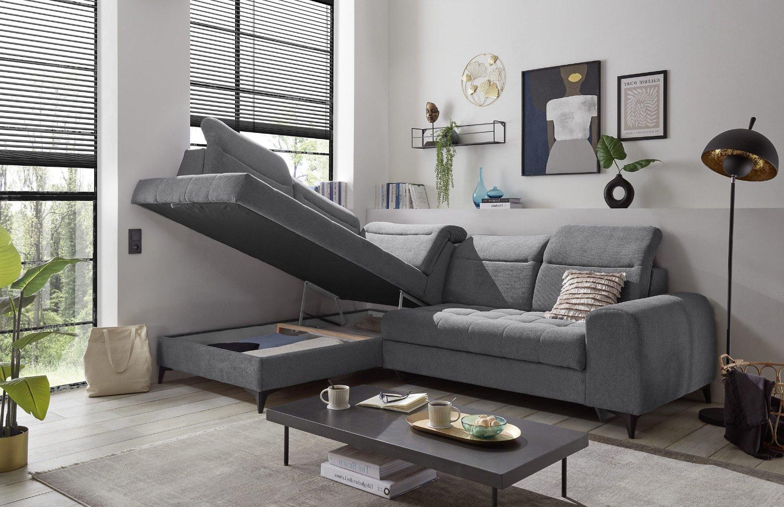 Ecksofa Rockdale, Sitztiefenverstellung, Bettkasten anthrazith