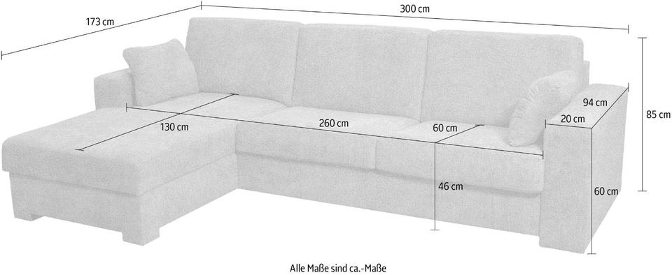 Ecksofa "Roma L" Dauerschlaffunktion, mit Unterfederung