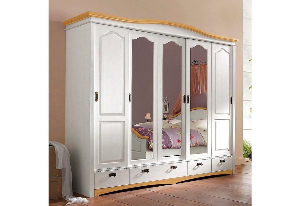 Kleiderschrank »Konrad« massivholz 5-türig in weiß/honig gewachst