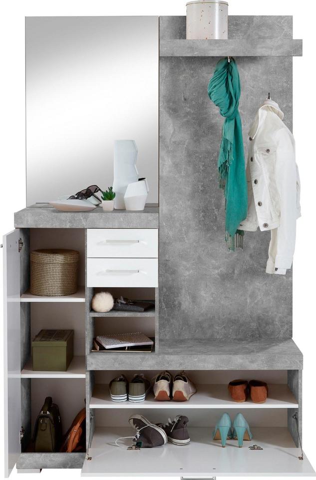 Garderobenschrank »Bristol« in betonfarben/weiß Edelglanz