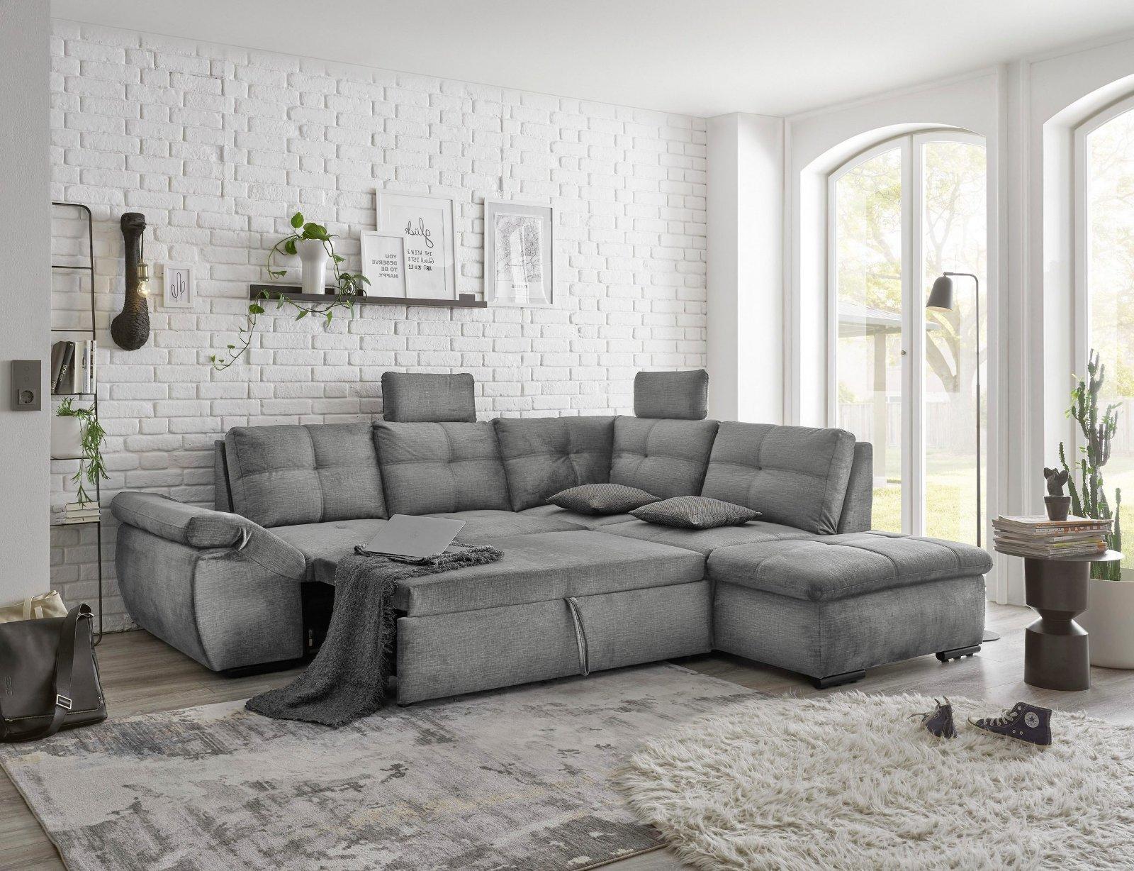 Ecksofas Alija L-Form inkl. Schlaffunktion und Bettkasten grau