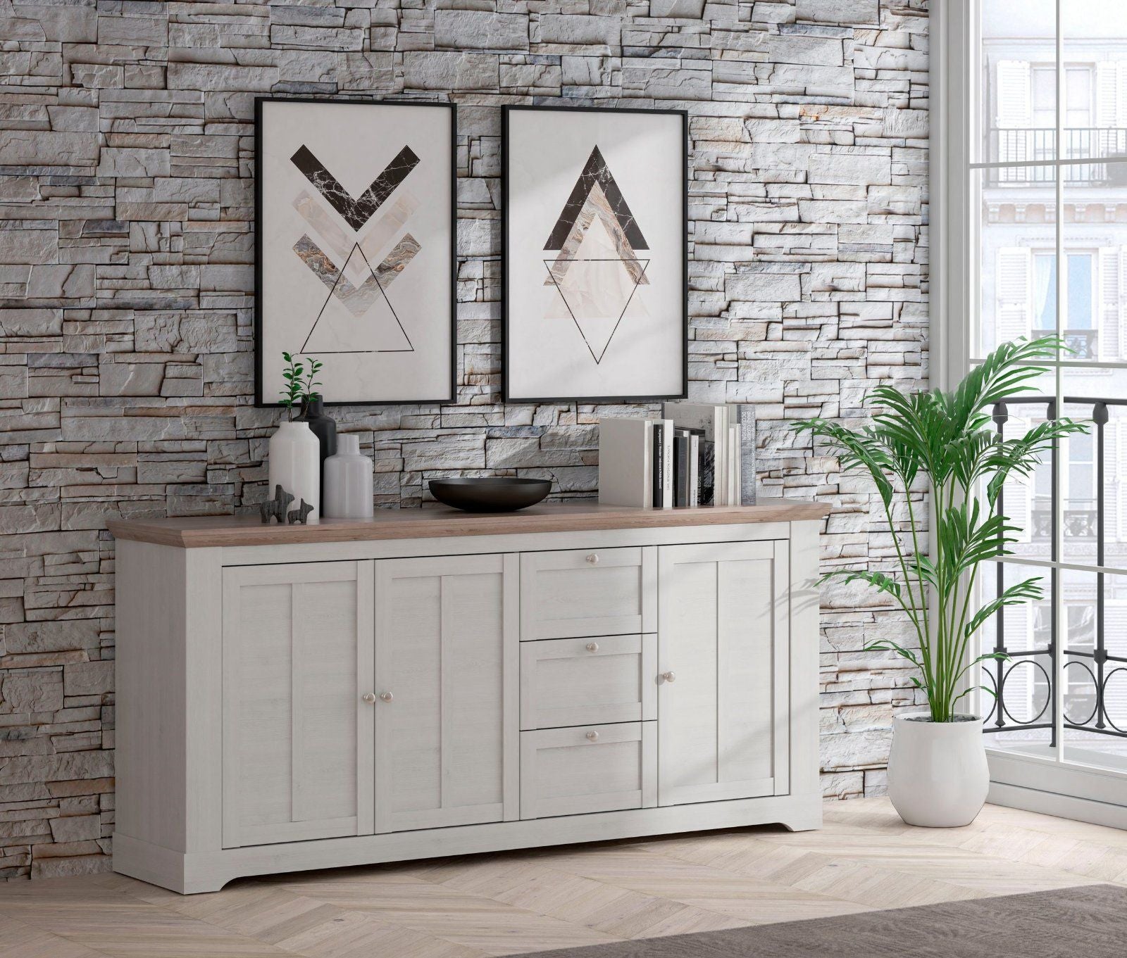 Sideboard »Iloppa« im Landhausstil Schnee Eiche / Nelson Eiche